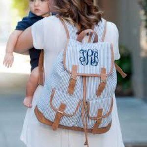 Viv & Lou Navy Seersucker Campus Backpack